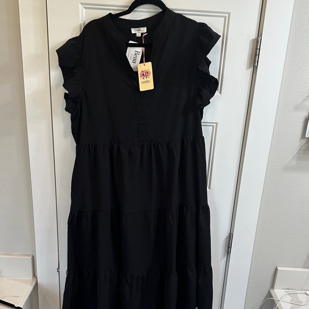 Entro Ruffle Sleeve Black Tiered Dress NWT